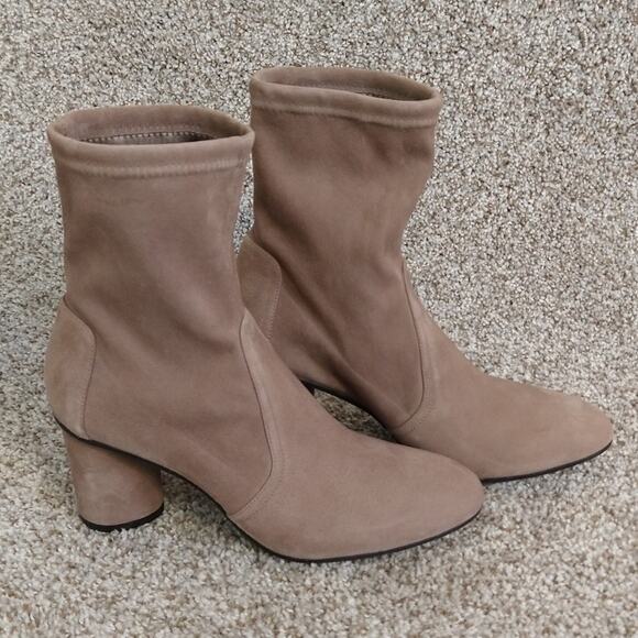 Stuart Weitzman Margot 75 Taupe Suede Ankle Booties | Size 9 - Picture 2 of 14
